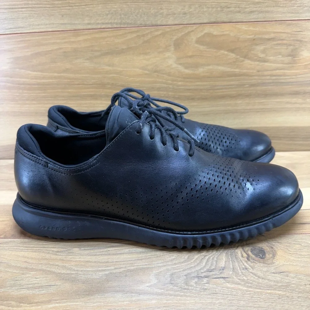 Cole Haan Zero Grand Perforated Laser Cut Oxford 12 M Black Leather Casual Walk